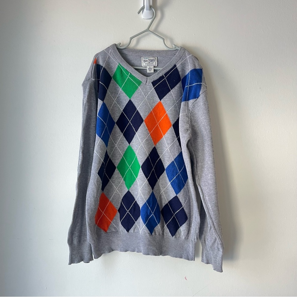 🌼 5/$25 The Children’s Place Boys Kids Argyle V-Neck Sweater Size 10/12 Gray